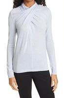 Donna Karan New York Wool Blend Wrap Neck Sweater in Ice at Nordstrom, Size Medium