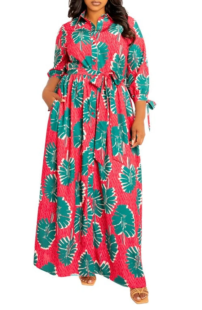 BUXOM COUTURE Mixed Print Maxi Shirtdress Multi at Nordstrom,