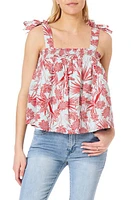 C & California Floral Tie Shoulder Cotton Top Harbor Grey at Nordstrom,