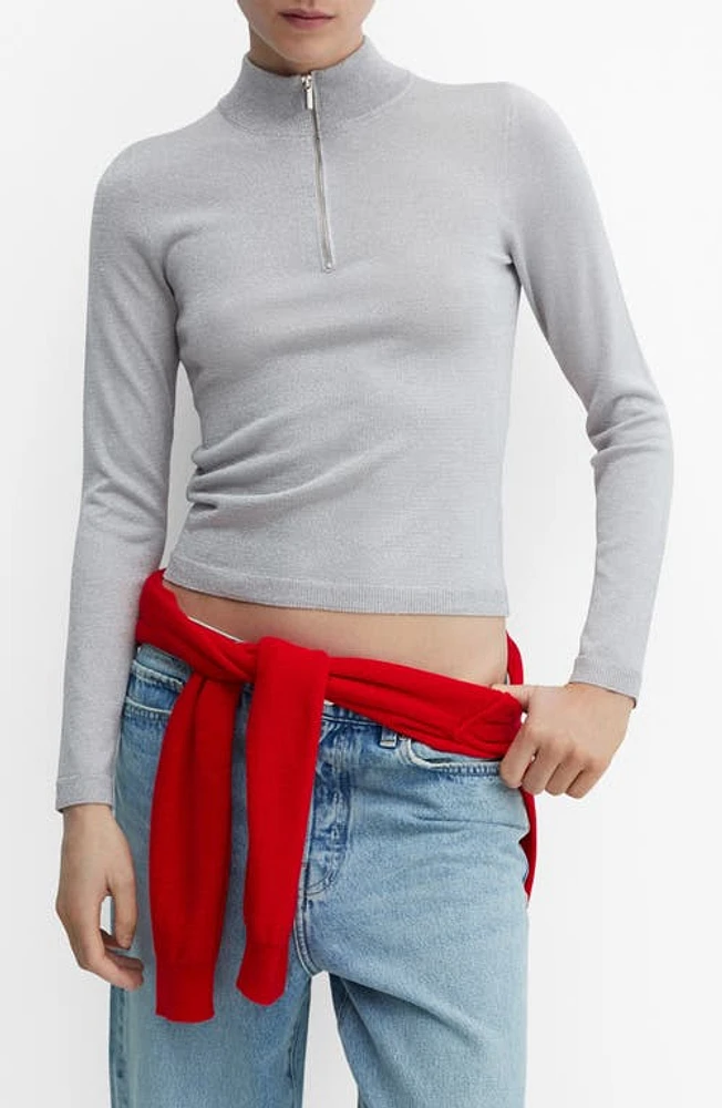 MANGO Quarter Zip Rib Sweater Silver at Nordstrom,