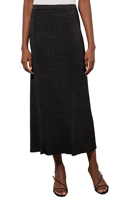 Ming Wang Shimmer Rib Knit Midi Skirt Black/Silver at Nordstrom,