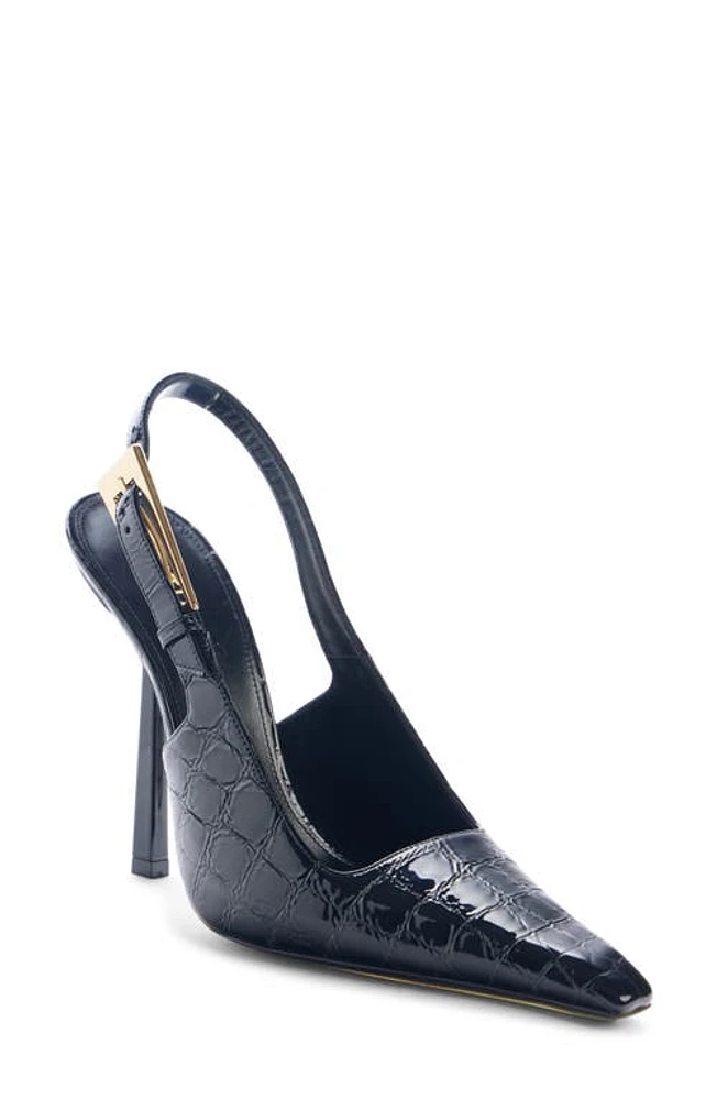 Saint Laurent Graham Croc Embossed Pointed Toe Slingback Black at Nordstrom,