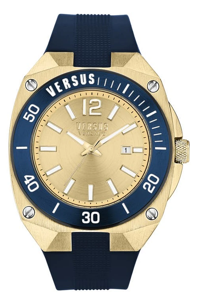 VERSUS Versace Versus Reaction Silicone Strap Watch, 48mm in Ip Yellow Gold at Nordstrom