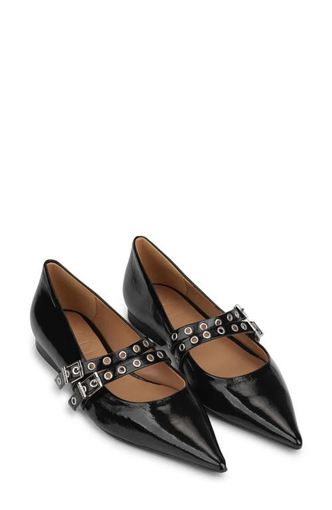 Ganni Pointed Toe Mary Jane Flat Black at Nordstrom,