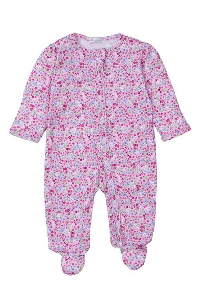 Kissy Floral Pima Cotton Zip Footie Pink at Nordstrom,