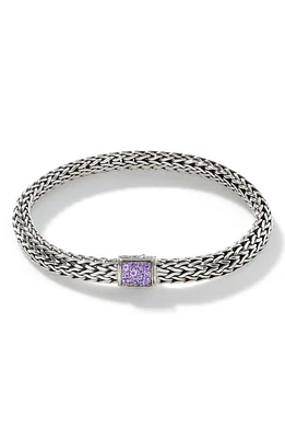 John Hardy Classic Chain Reversible 6.5mm Bracelet in Silver/Amethyst at Nordstrom, Size Medium