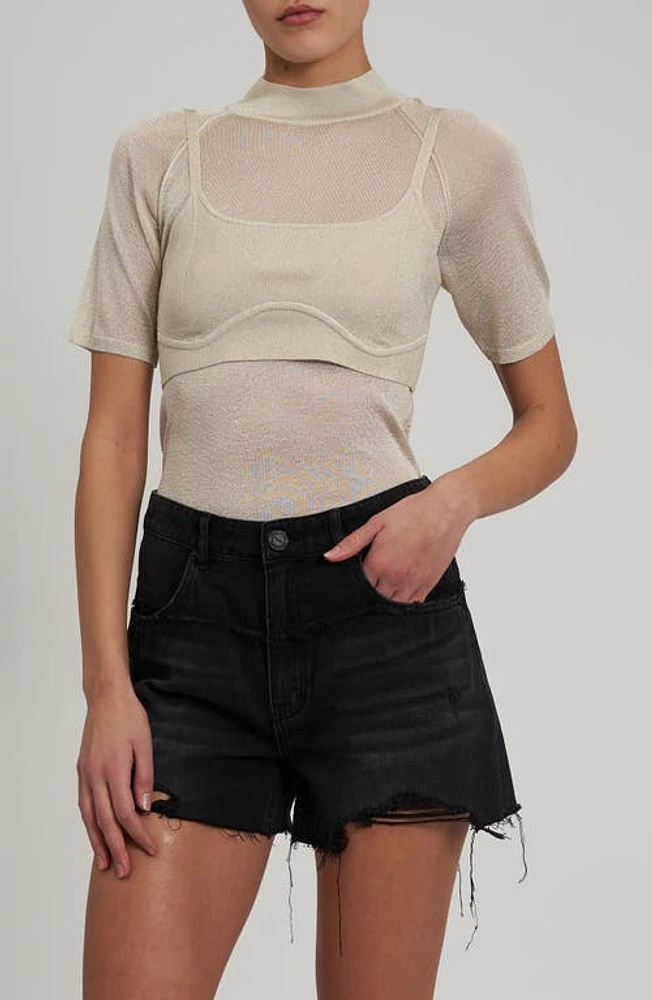 Rebecca Minkoff Leroy Sheer Metallic Bra & Top Sweater Set at Nordstrom,