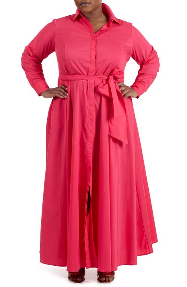 Pari Passu Long Sleeve Maxi Poplin Shirtdress Watermelon at Nordstrom,