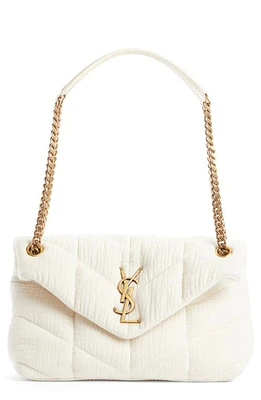 Saint Laurent Small Loulou Puffer Cotton Twill Shoulder Bag in Vanilla Ice at Nordstrom