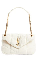 Saint Laurent Small Loulou Puffer Cotton Twill Shoulder Bag in Vanilla Ice at Nordstrom