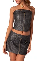 EDIKTED Ziva Lace Up Strapless Faux Leather Corset Top Black at Nordstrom,