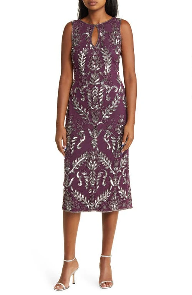 Pisarro Nights Embellished Midi Cocktail Dress Plum at Nordstrom,