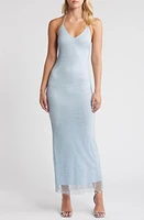 Rare London Diamante Mesh Halter Neck Gown Light Blue at Nordstrom,