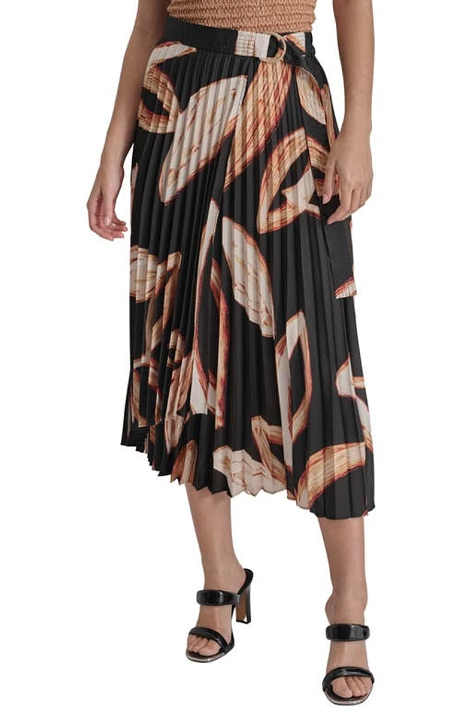 DKNY Belted Pleated Midi Skirt Wavering Leaf at Nordstrom,