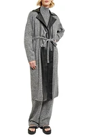 Misook Tweed Mixed Media Belted Sweater Coat in Black/New Ivory at Nordstrom, Size X-Large