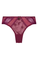 Hunkemöller Sia Embroidered Mesh Brazilian Panties Magenta Purple at Nordstrom,