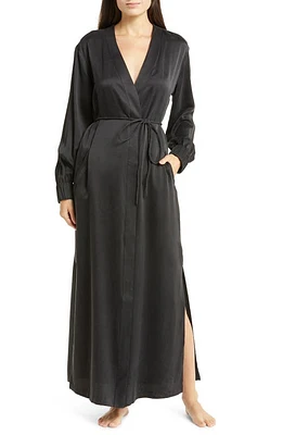 Lunya Washable Silk Long Robe Immersed Black at Nordstrom,