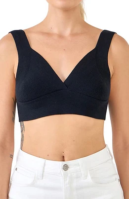 Endless Rose Tie Back Rib Bra Top Black at Nordstrom,