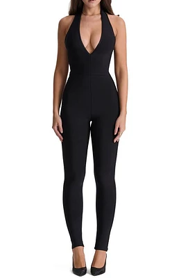 HOUSE OF CB Anaise Plunge Corset Stretch Bandage Jumpsuit Black at Nordstrom,