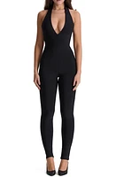 HOUSE OF CB Anaise Plunge Corset Stretch Bandage Jumpsuit Black at Nordstrom,