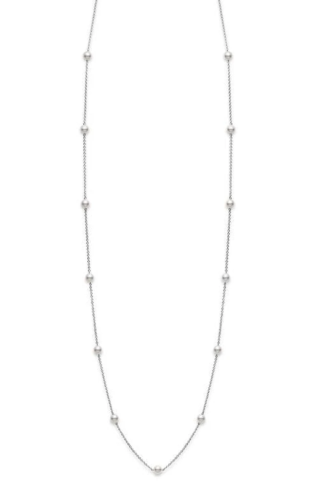 Mikimoto Akoya Pearl Station Necklace in White Gold at Nordstrom, Size 32 In