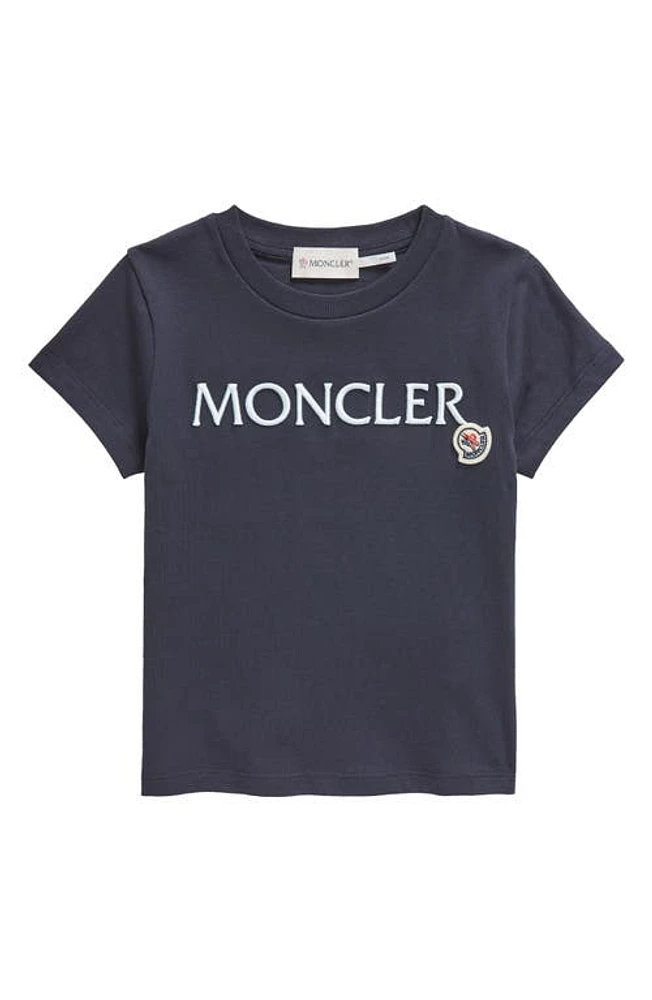 Moncler Kids' Embroidered Logo Cotton T-Shirt Blue Navy at Nordstrom,