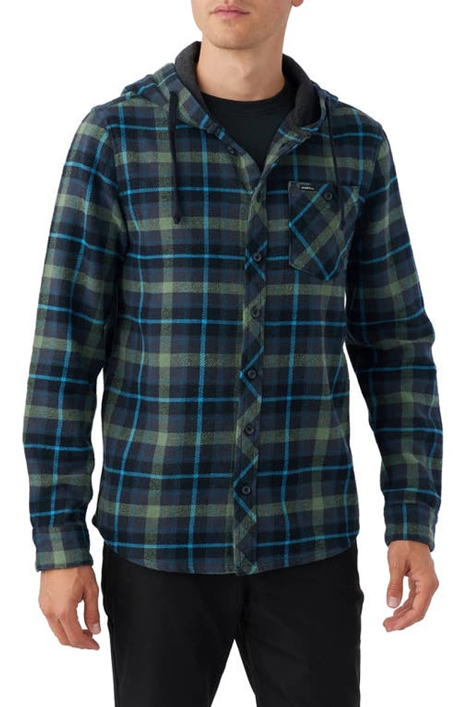 O'Neill Clayton Plaid Hooded Button-Up Shirt Graphite at Nordstrom,