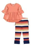 RuffleButts Terra Cotta Top & Desert Stripe Leggings Set in Orange at Nordstrom, Size 3-6M