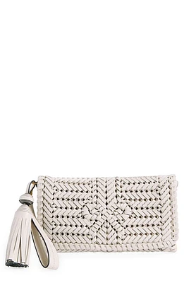 Anya Hindmarch The Neeson Herringbone Woven Metallic Leather Tassel Clutch in Chalk at Nordstrom