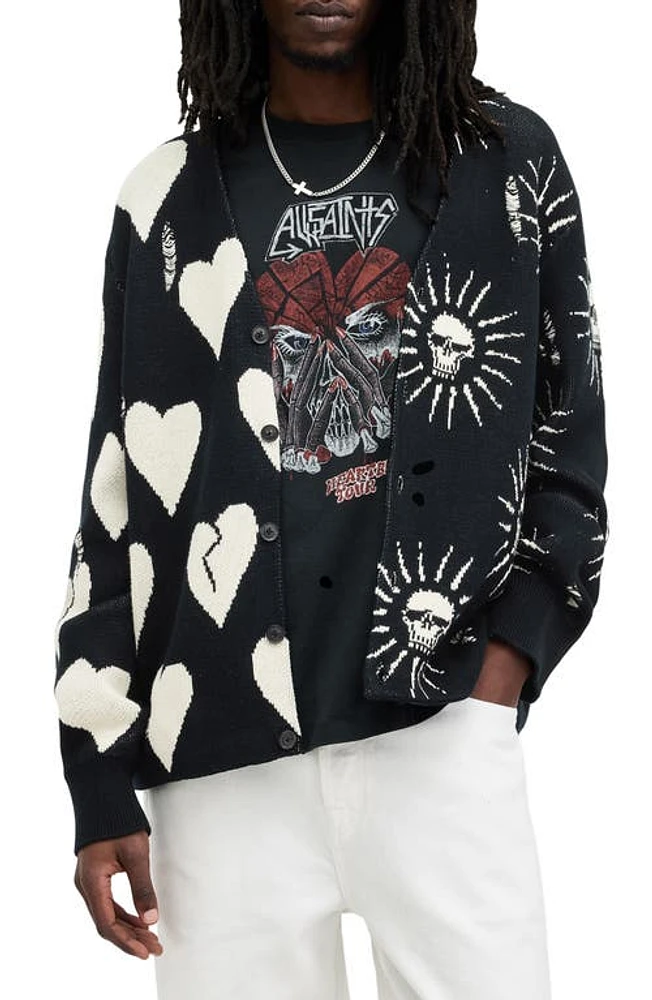 AllSaints Sunbreak Organic Cotton Cardigan Black at Nordstrom,