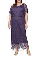 SL FASHIONS Metallic Open Stitch Blouson Gown Plum at Nordstrom, W