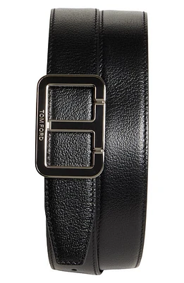 TOM FORD Scored Buckle Goatskin Leather Belt Black at Nordstrom, Eu