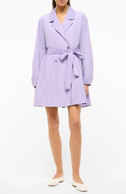 STAUD Double Breasted Tie Waist Long Sleeve Trench Dress Lilac at Nordstrom,