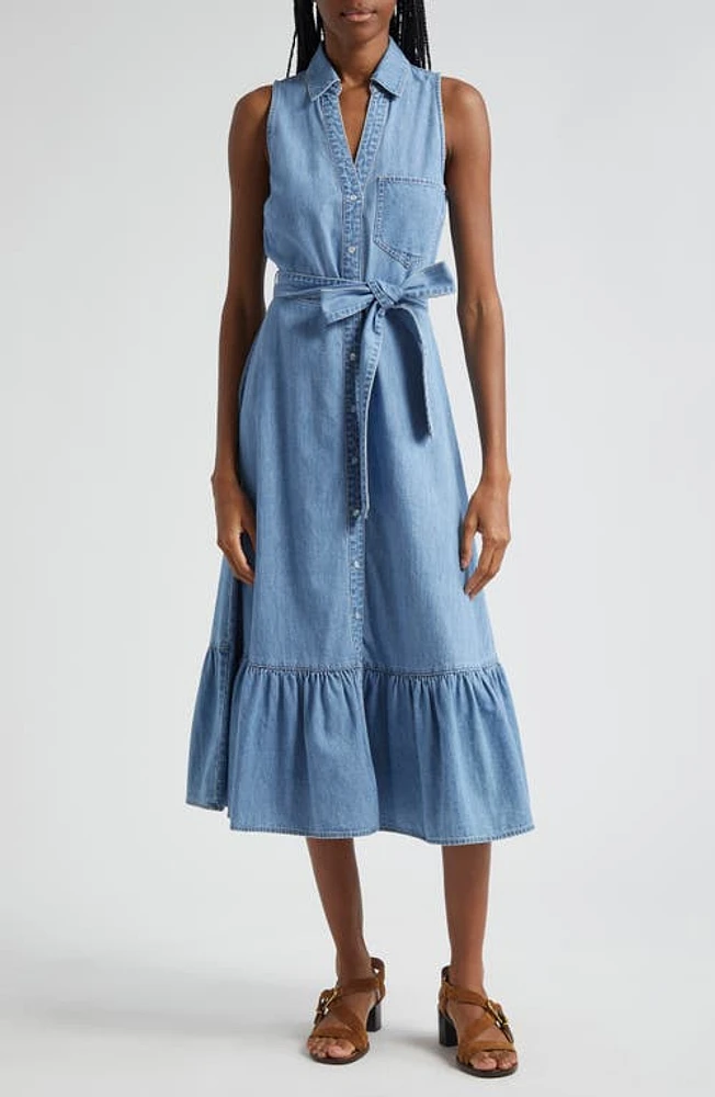 Veronica Beard Edwina Sleeveless Cotton Denim Midi Shirtdress Iceberg at Nordstrom,