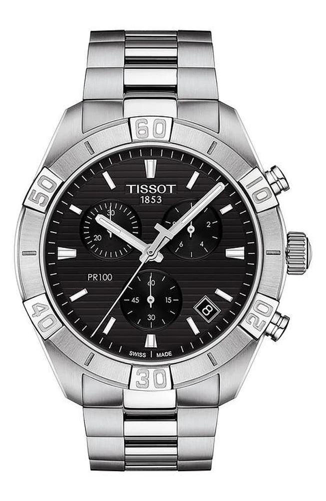 Tissot PR 100 Chronograph Bracelet Watch, 44mm in Black at Nordstrom