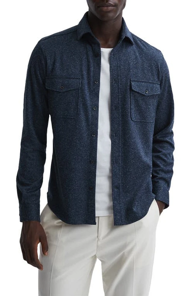 Reiss Arimo Button-Up Knit Shirt in Blue at Nordstrom, Size Small