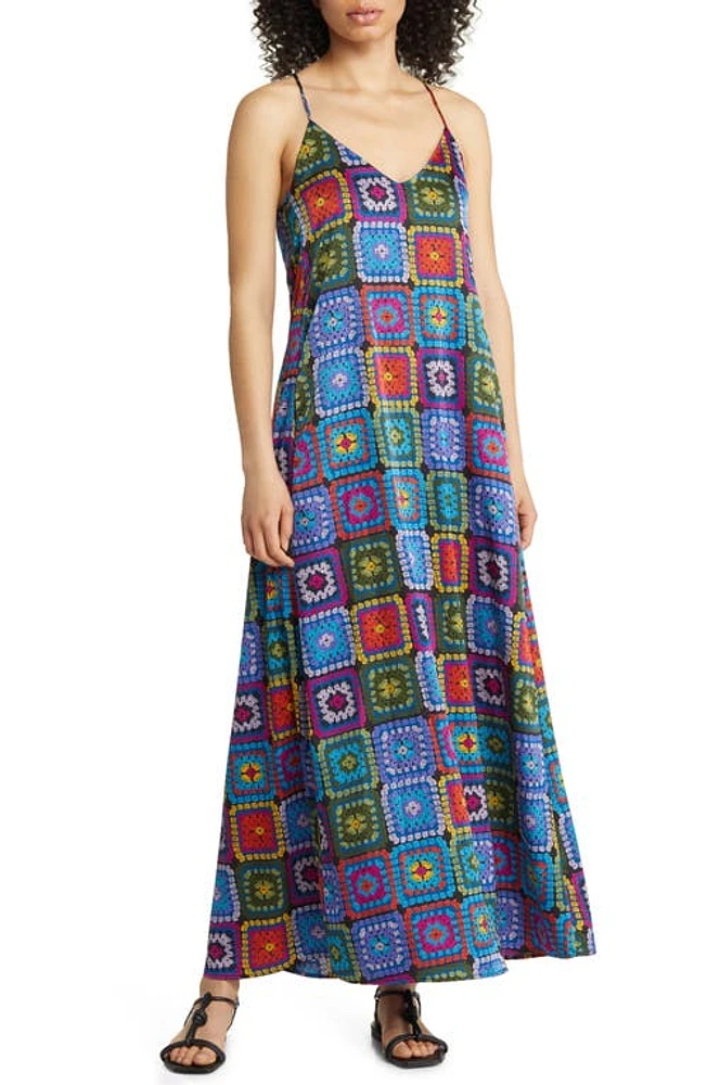 Tahari ASL Patchwork A-Line Maxi Dress in Black Multi at Nordstrom, Size Medium