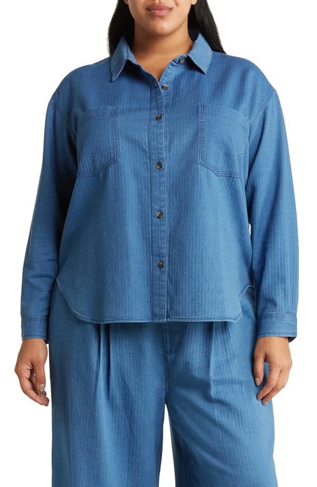 Treasure & Bond Herringbone Button-Up Shirt Light Wash at Nordstrom,