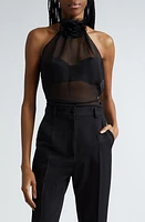 Dolce & Gabbana Rosette Silk Blend Chiffon Halter Top Nero at Nordstrom, Us