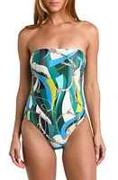 L'AGENCE Tory Bandeau One-Piece Swimsuit Blue/Green at Nordstrom,