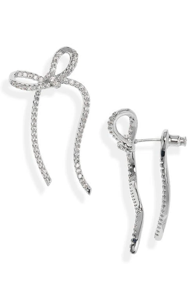 Shashi Caroline Pavé Bow Drop Earrings in Silver at Nordstrom