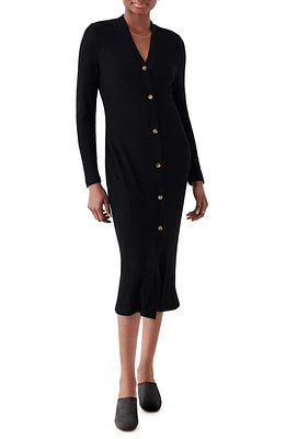 Faherty Legend Long Sleeve Rib Midi Sweater Dress Black at Nordstrom,