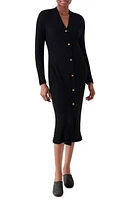 Faherty Legend Long Sleeve Rib Midi Sweater Dress Black at Nordstrom,