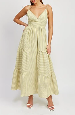 En Saison Amara Stripe Cotton Blend Maxi Dress Spring Green at Nordstrom,