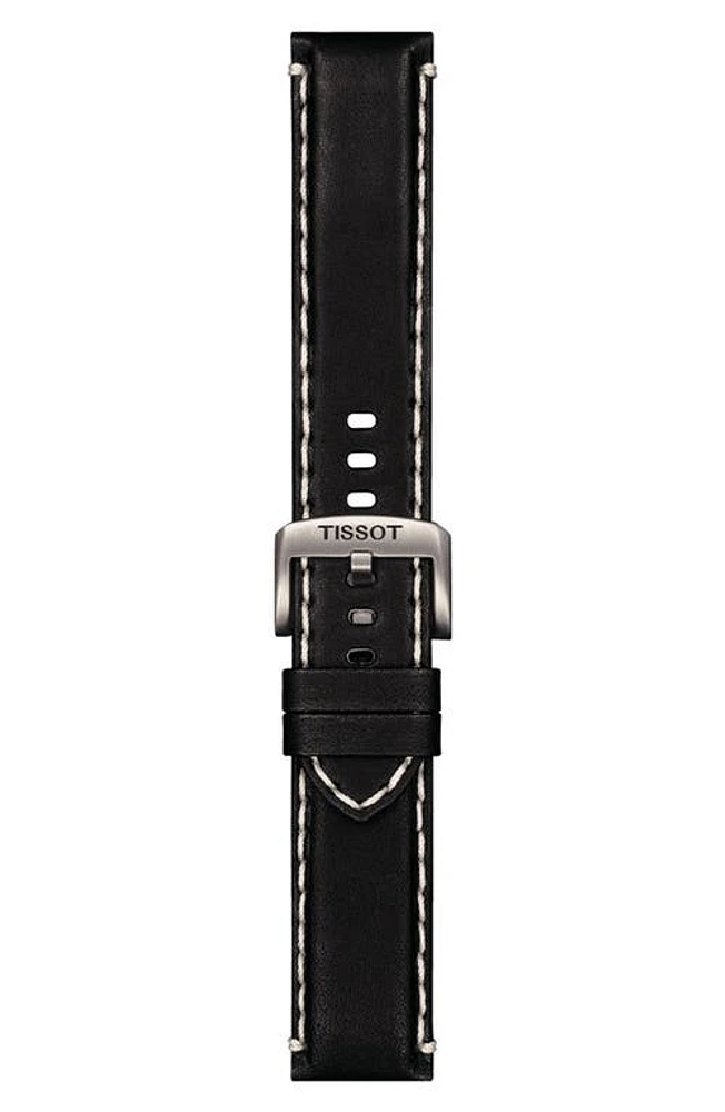 Tissot 22mm Stitched Leather Watch Strap in Black at Nordstrom