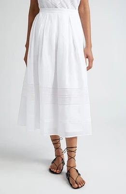 Max Mara Studio Lace Inset Pleated Ramie Midi Skirt Optical White at Nordstrom,