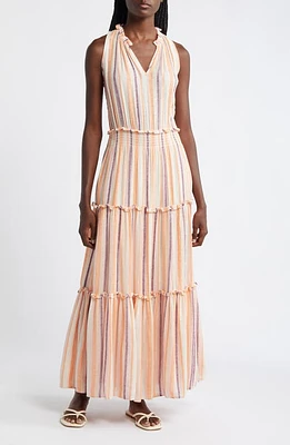 Rails Loulou Stripe Sleeveless Linen Blend Maxi Dress Papaya at Nordstrom,