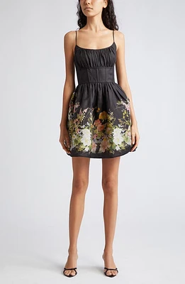 Zimmermann Natura Floral Linen & Silk Minidress Black Wild Flowers at Nordstrom,