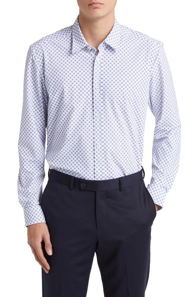 BOSS Liam Regular Fit Geometric Print Button-Up Shirt Light Blue at Nordstrom,