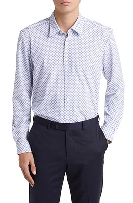 BOSS Liam Regular Fit Geometric Print Button-Up Shirt Light Blue at Nordstrom,